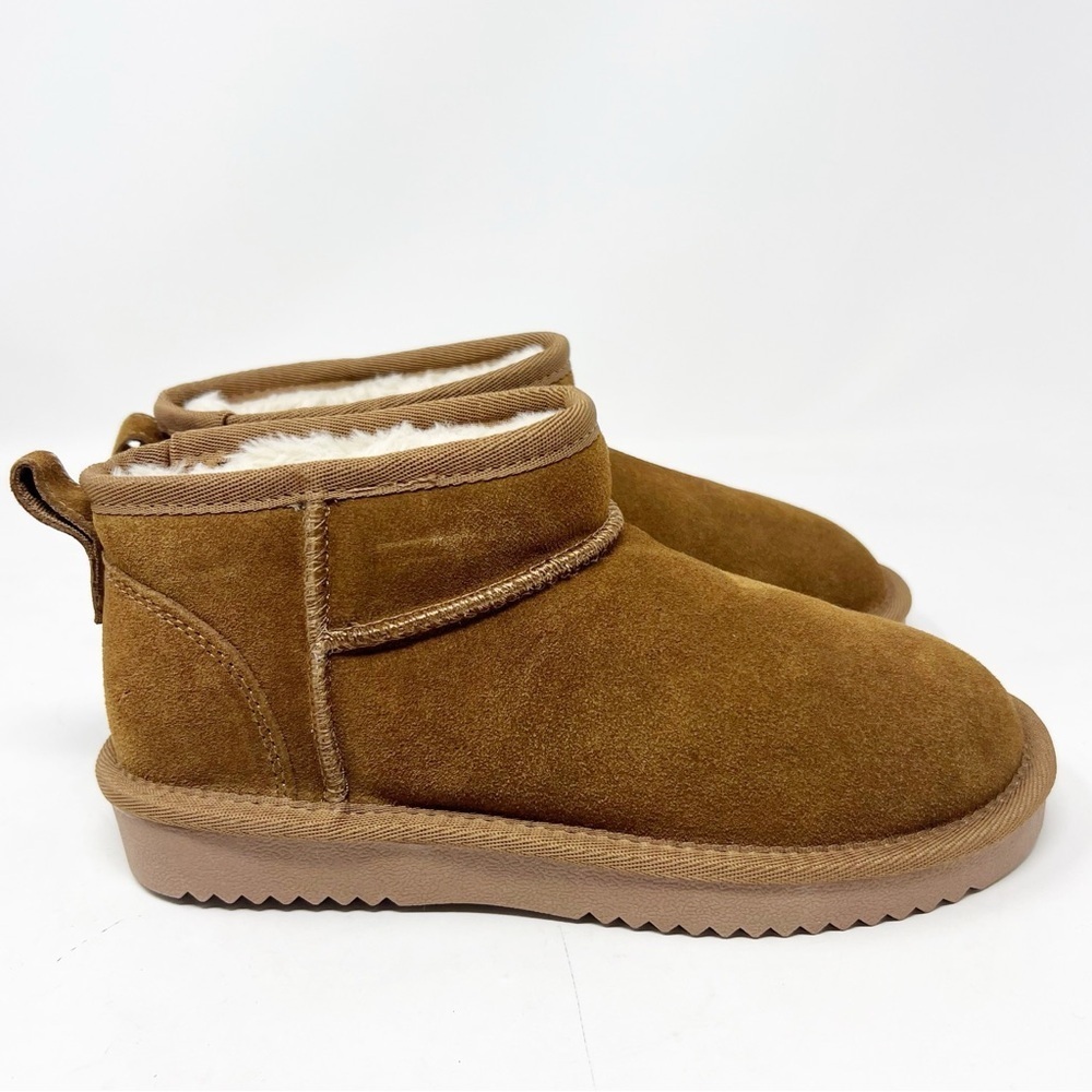 DREAM PAIRS ANKLE MINI BOOTS BROWN SUEDE FAUX FUR LINING WATER RESISTANT 5 NWOT